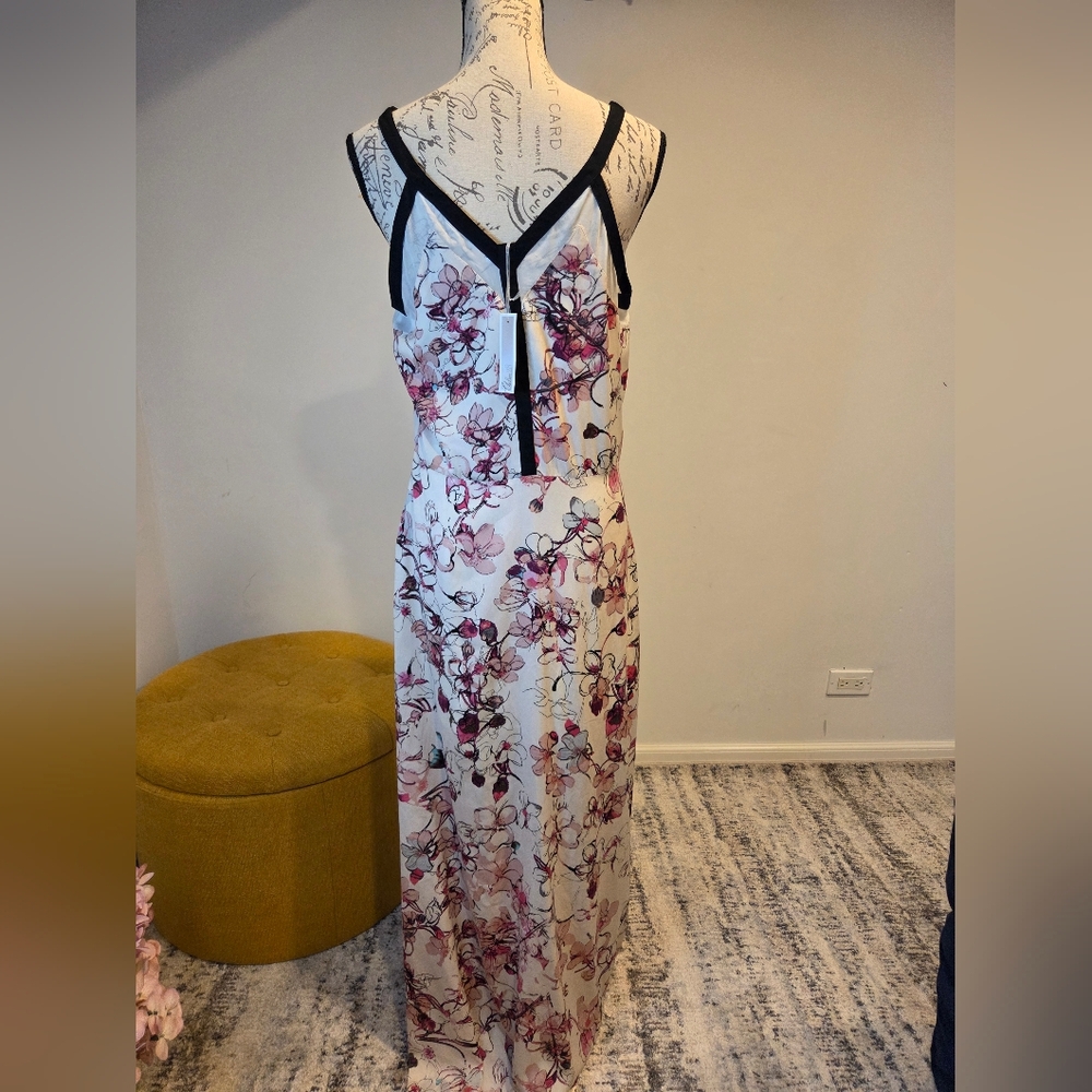 Chelsea 28 Pink/Cream Cherry Bloosom Print Maxi Dress with Black Trim,Size M. - Picture 8 of 16